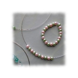 Children's Pearl necklace and bracelet set - pink and green